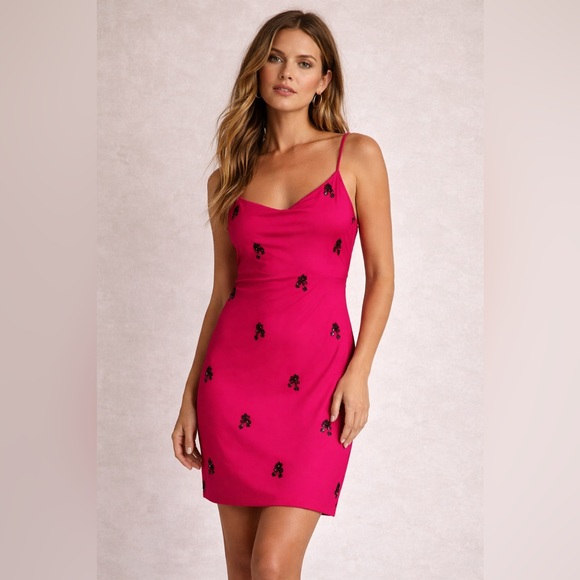 cinq a sept Dresses & Skirts - Cinq à Sept Cerise Pink Black Sequin Lace-Up Corset Mini Dress Size 10